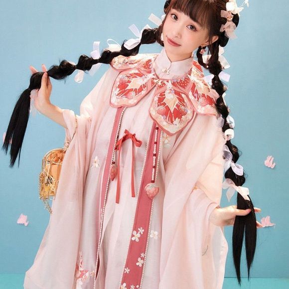 Pinky Berry Bunny GownWomen Strawberry Maxi Dress Top Skirt Coat